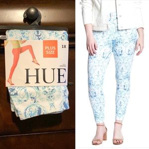 Hue Plus Size Blue and White Twill Leggings